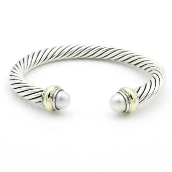 David Yurman Jewelry - DAVID YURMAN* Cable Bracelet With Pearl And 14K Gold In Sterling Silver 7mm